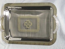 STAINLESS STEEL TRAY WITH GOLD GREEK KEY DESIGN